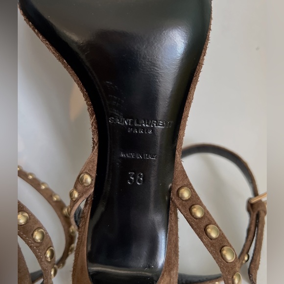 Saint Laurent Women's Kiki Studded Strap Mid-Heel Sandals - Picture 6 of 10